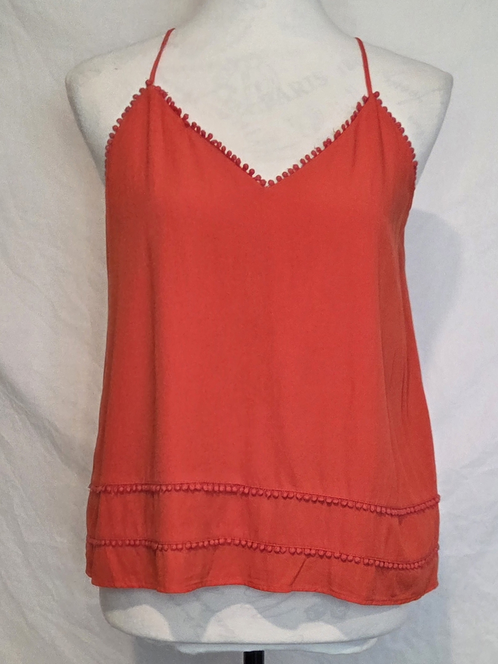 *EUC* LOFT Coral Spaghetti-Strap V-Neck Tank with Loop Trim